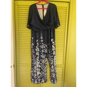 Blue Floral Wrap Jumpsuit - Unbranded - Size XL
